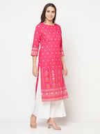 Aniyah Rayon Screen Print Fuchsia Straight Kurta | Grab2Buy