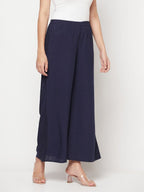 Aniyah Rayon Flared Slip-On Navy Blue Palazzo | Grab2Buy