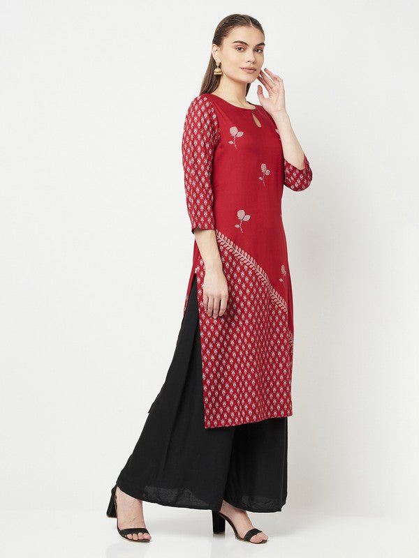 Aniyah Rayon Digital Screen Print Maroon Straight Kurta | Grab2Buy