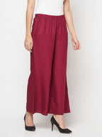 Aniyah Rayon Flared Slip-On Wine Color Palazzo | Grab2Buy
