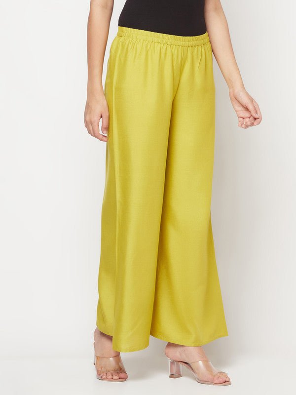 Aniyah Rayon Flared Slip-On Parrot Green Palazzo | Grab2Buy