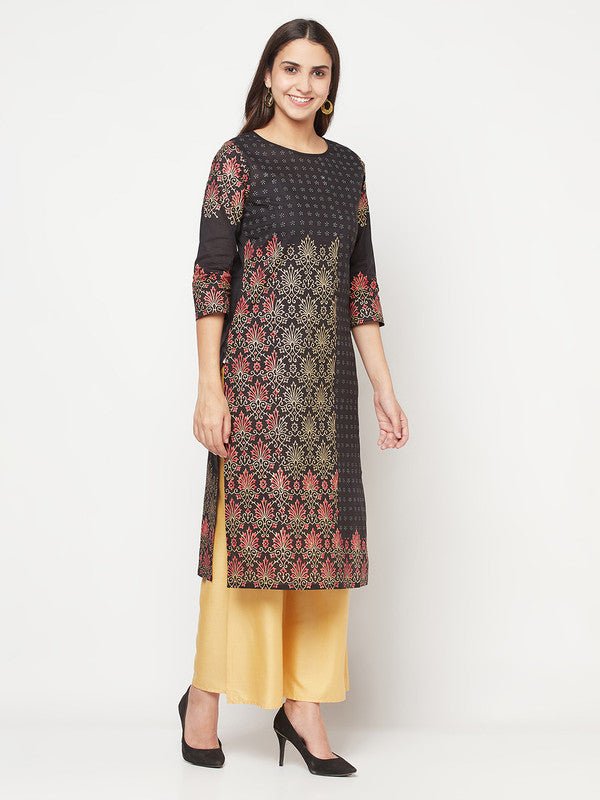Aniyah Black Color Cotton Block Print Straight Kurta | Grab2Buy