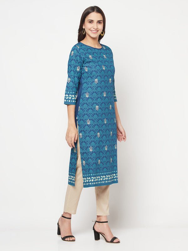 Aniyah Rayon Digital Screen Printed Blue Color Straight Kurta | Grab2Buy