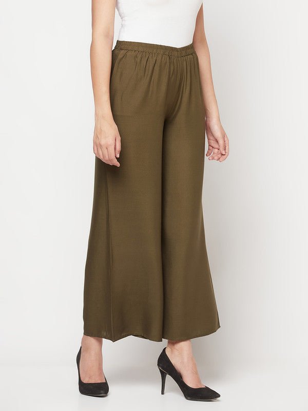 Aniyah Rayon Flared Slip-On Dark Green Palazzo | Grab2Buy