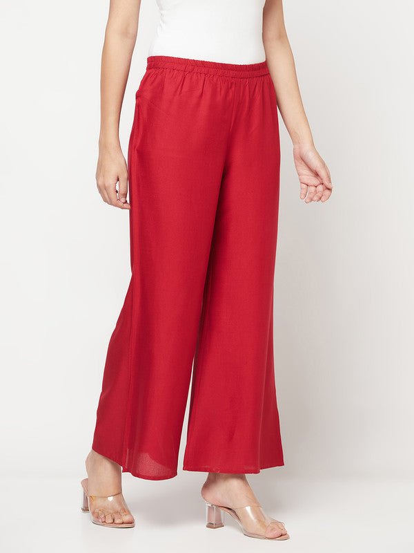 Aniyah Maroon Color Rayon Flared Slip-On Palazzo | Grab2Buy