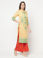 Aniyah Rayon Digital Screen Print Golden Beige Straight Kurta | Grab2Buy