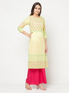 Aniyah Cotton Block Print Lemon Yellow Straight Kurta | Grab2Buy