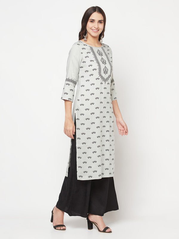 Aniyah Rayon Screen Print Light Grey Straight Kurta | Grab2Buy