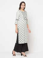Aniyah Rayon Screen Print Light Grey Straight Kurta | Grab2Buy