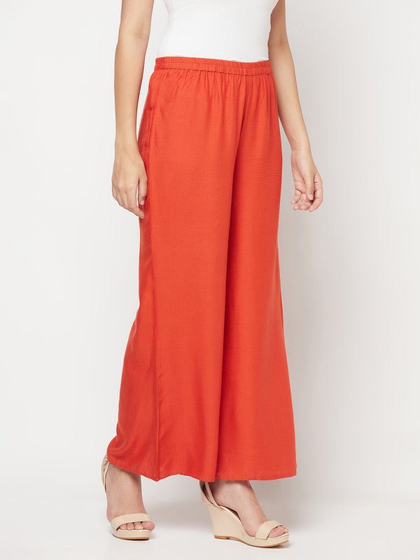 Aniyah Rayon Flared Slip-On Rust Color Palazzo | Grab2Buy