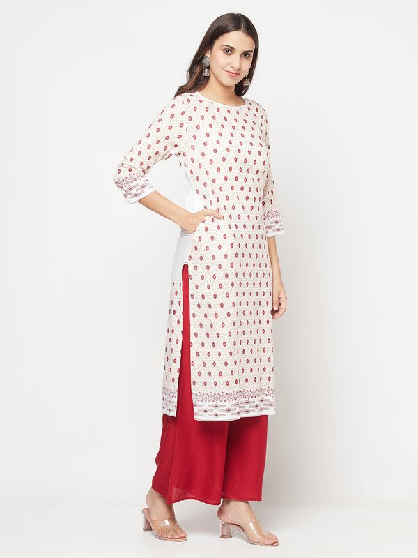 Aniyah Rayon Digital Screen Print White And Red Straight Kurta | Grab2Buy