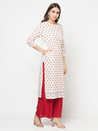 Aniyah Rayon Digital Screen Print White And Red Straight Kurta | Grab2Buy