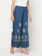 Aniyah Rayon Block Print Flared Slip-on Blue Palazzo | Grab2Buy