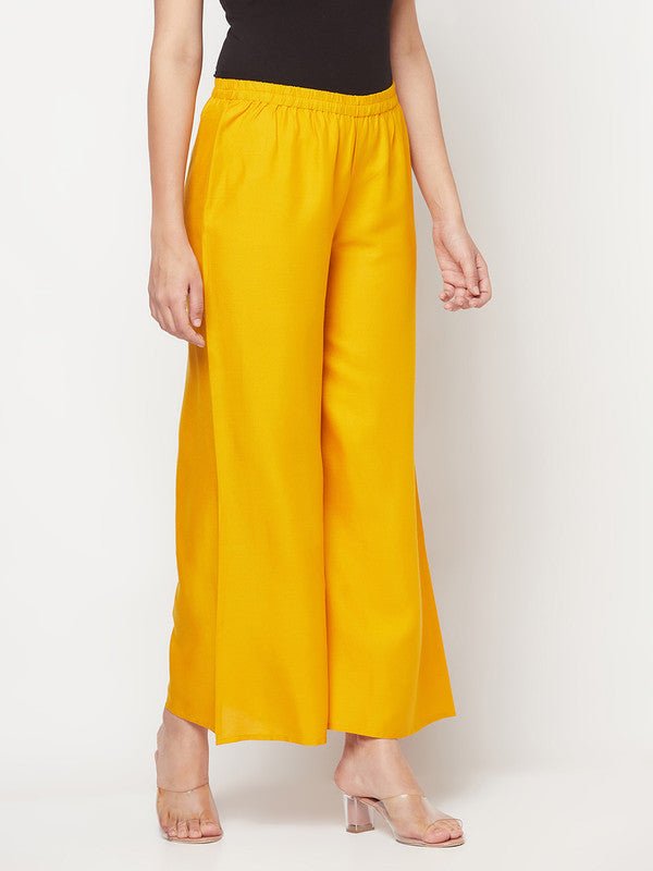 Aniyah Mustard Color Rayon Flared Slip-On Palazzo | Grab2Buy