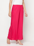 Aniyah Fuchsia Color Rayon Flared Slip-On Palazzo | Grab2Buy