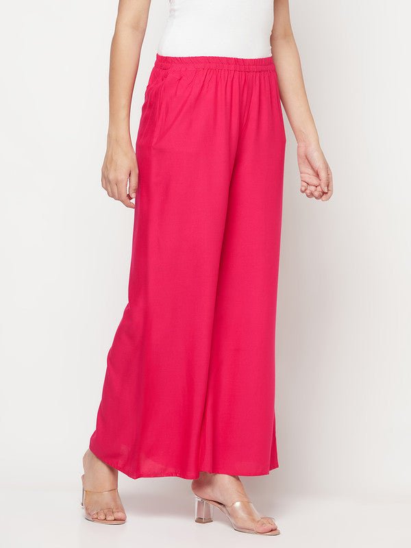 Aniyah Fuchsia Color Rayon Flared Slip-On Palazzo | Grab2Buy