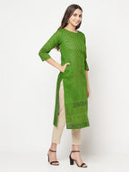 Aniyah Green Cotton Block print straight kurta | Grab2Buy