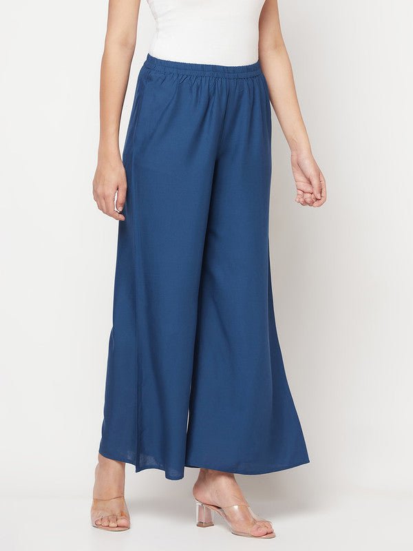 Aniyah Rayon Flared Slip-On Blue Palazzo | Grab2Buy