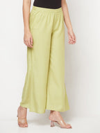 Aniyah Rayon Flared Slip-On Pista Color Palazzo | Grab2Buy