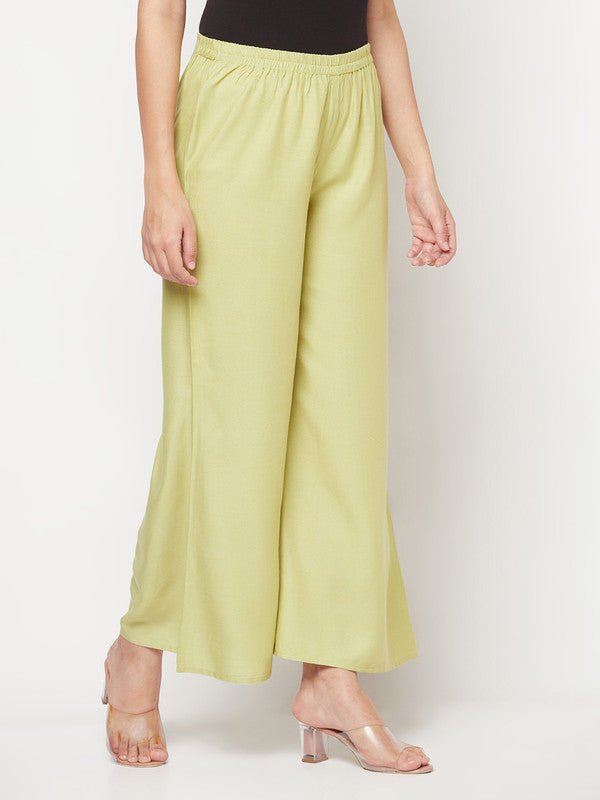 Aniyah Rayon Flared Slip-On Pista Color Palazzo | Grab2Buy