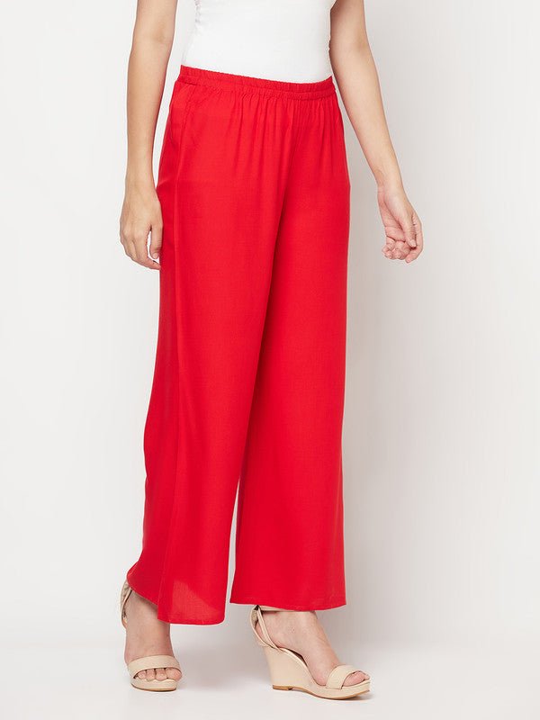Aniyah Rayon Flared Slip-On Red Palazzo | Grab2Buy