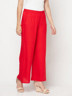 Aniyah Rayon Flared Slip-On Red Palazzo | Grab2Buy