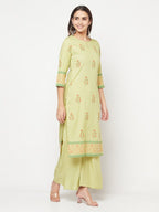 Aniyah Rayon Screen Print Pista Green Straight Kurta | Grab2Buy