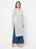 Aniyah Rayon Digital Screen Print White Straight Kurta | Grab2Buy