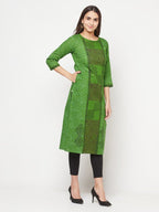 Aniyah Cotton Block Print Green Straight Kurta | Grab2Buy