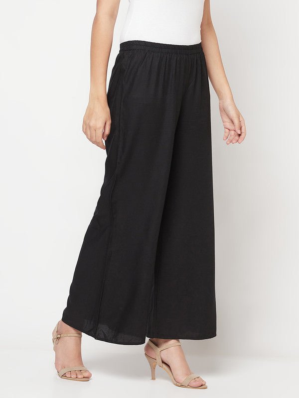 Aniyah Rayon Flared Slip-On Black Palazzo | Grab2Buy