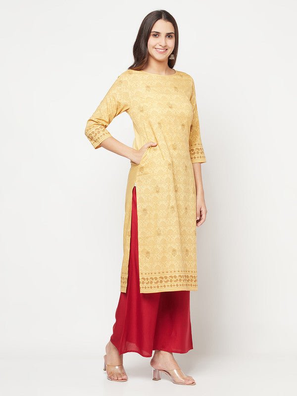 Aniyah Rayon Digital Screen Printed Golden Beige Straight Kurta | Grab2Buy