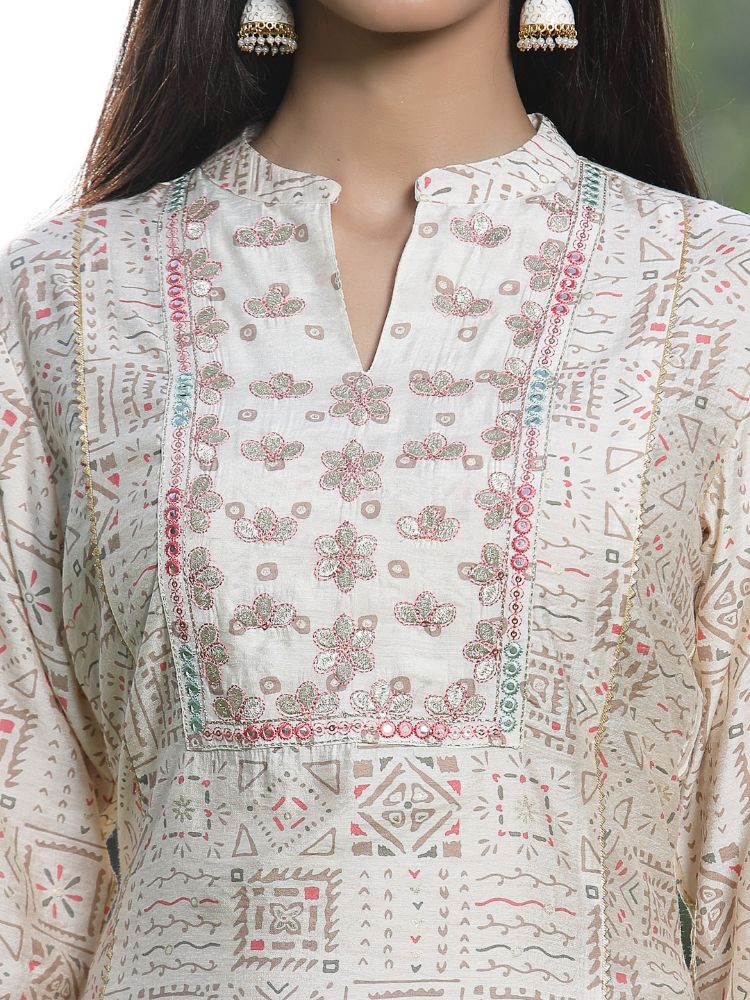 Juniper Off White Rayon Festive Printed Skd For Women | Grab2Buy