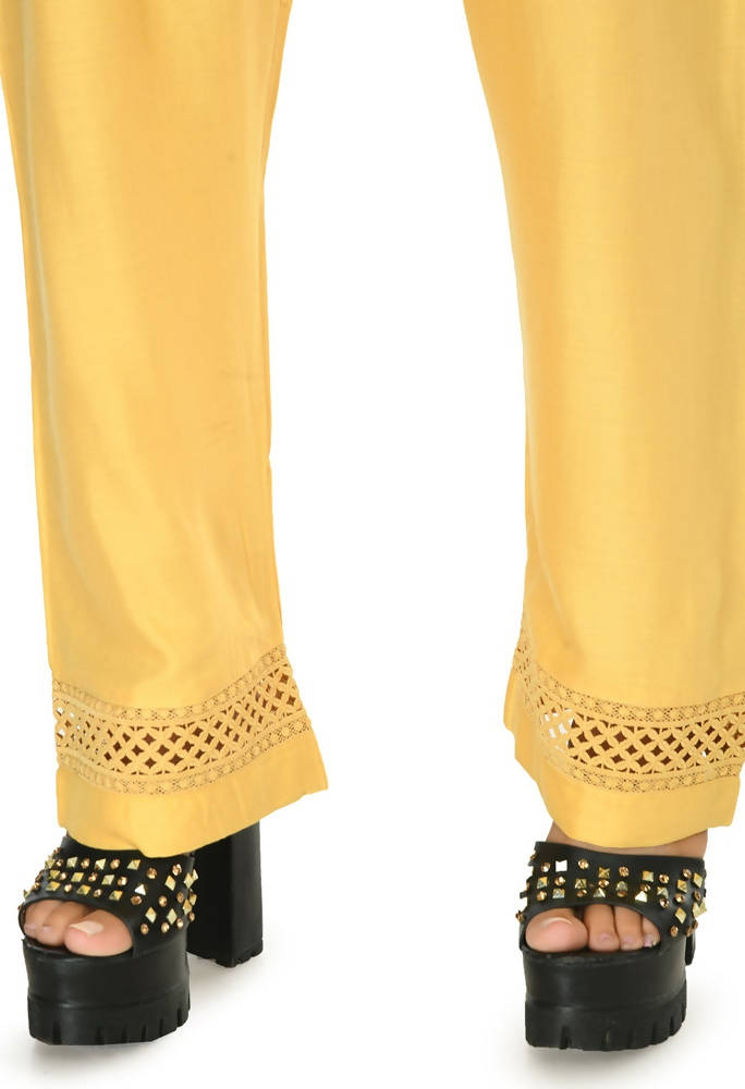 Mominos Fashion Moeza Reyon Cotton Golden Color Straight Work Palazzo | Grab2Buy