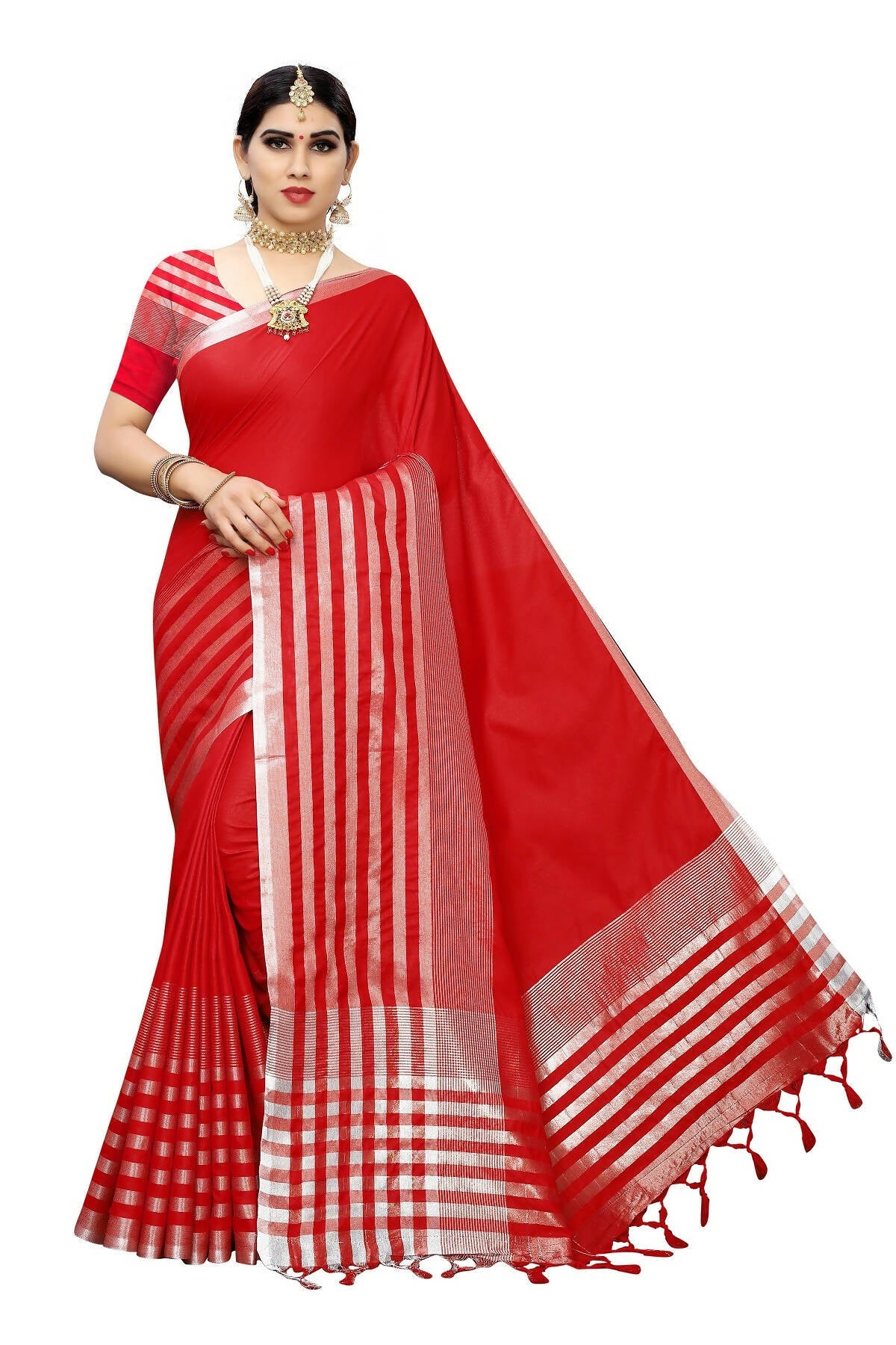 Vamika Red Cotton Silk Weaving Saree (Twitter Red) | Grab2Buy