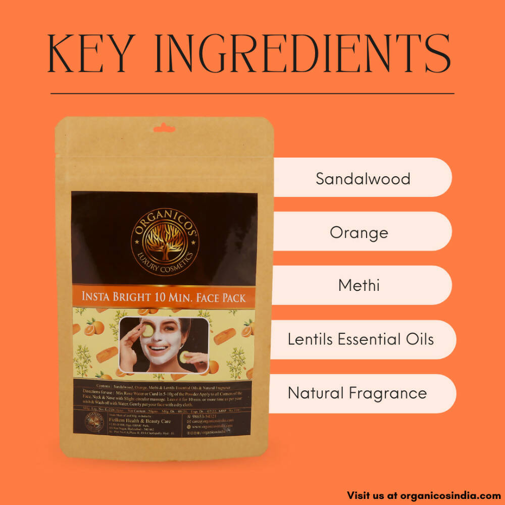 Organicos Insta Bright 10 Min Face Pack | Grab2Buy