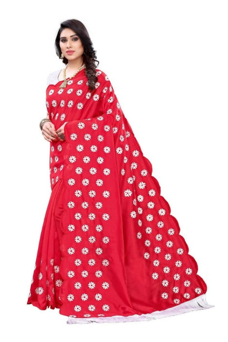 Vamika Zoya Silk Embroidered Red Saree (RAKHI RED) | Grab2Buy