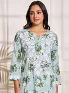 HOUSE OF KARI Floral Embroidered Chikankari Pure Cotton Kurta | Grab2Buy