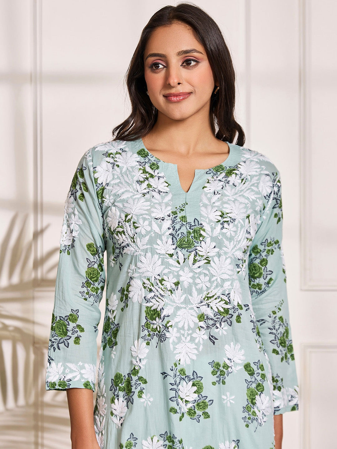 HOUSE OF KARI Floral Embroidered Chikankari Pure Cotton Kurta | Grab2Buy