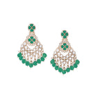 Tehzeeb Creations Gold Polish Kundan Green Colour Earrings | Grab2Buy