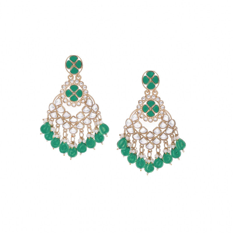 Tehzeeb Creations Gold Polish Kundan Green Colour Earrings | Grab2Buy