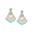 Tehzeeb Creations Gold Polish Kundan Sea Green Colour Earrings | Grab2Buy