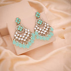 Tehzeeb Creations Gold Polish Kundan Sea Green Colour Earrings | Grab2Buy