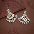 Tehzeeb Creations Gold Polish Kundan Sea Green Colour Earrings | Grab2Buy
