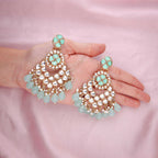 Tehzeeb Creations Gold Polish Kundan Sea Green Colour Earrings | Grab2Buy