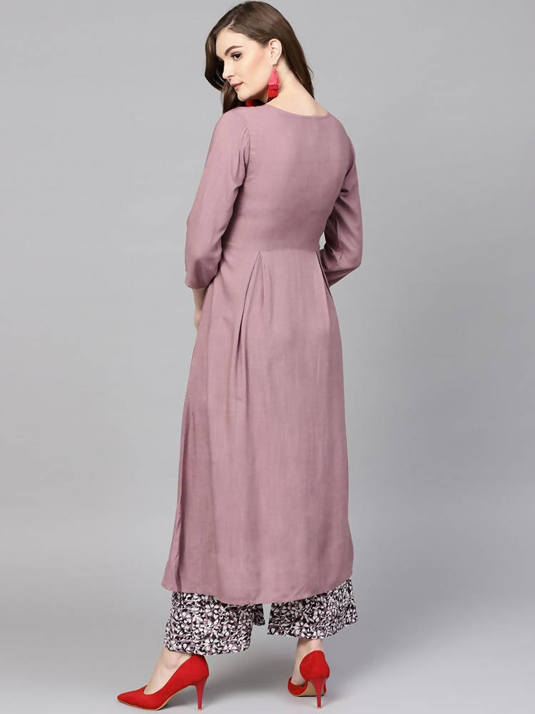 Yufta Women Mauve & Black Embroidered Kurta with Palazzo | Grab2Buy