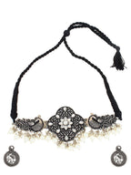 Cardinal Silver-Toned Black Colored Oxidized Choker Jewellery Set | Grab2Buy