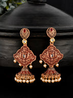 Shoshaa Maroon & Gold-Toned Contemporary Jhumkas Earrings | Grab2Buy