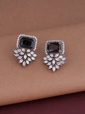 Shoshaa Silver-Plated & Black CZ Studded Contemporary Drop Earrings | Grab2Buy