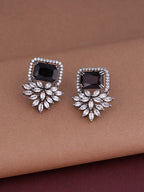 Shoshaa Silver-Plated & Black CZ Studded Contemporary Drop Earrings | Grab2Buy