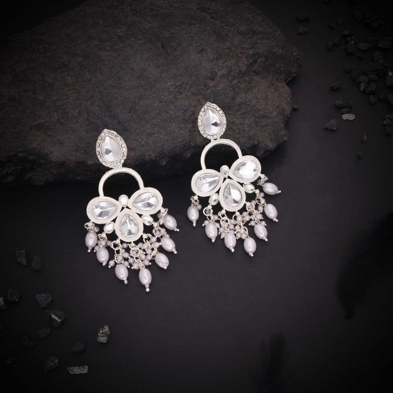 Tehzeeb Creations Silver Polish White Colour Earrings | Grab2Buy